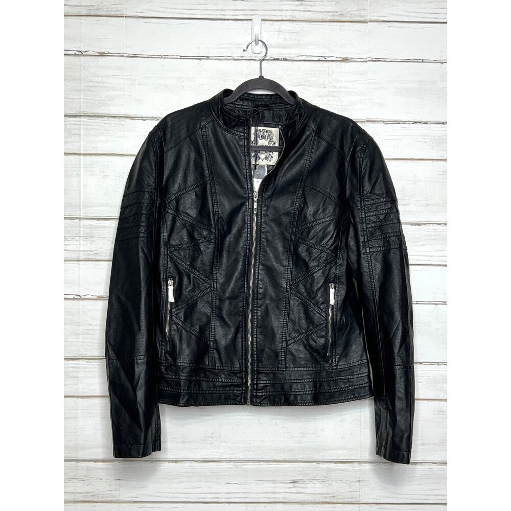 Made by Johnny Black Faux Leather Moto Jacket Size XXL Zip Front